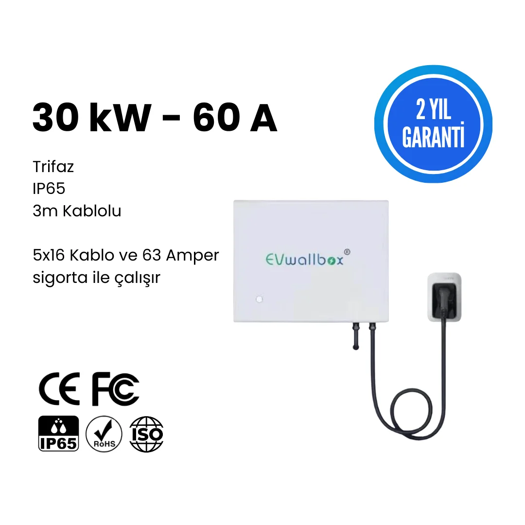 EVwallbox 30 Kw Dc Duvar Tipi Elektrikli Araç Şarj Cihazı