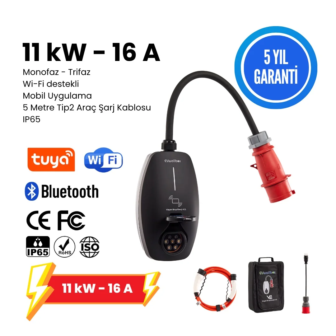EVwallbox 11KW 16Amp. V3 Elektrikli Araç şarj cihazı