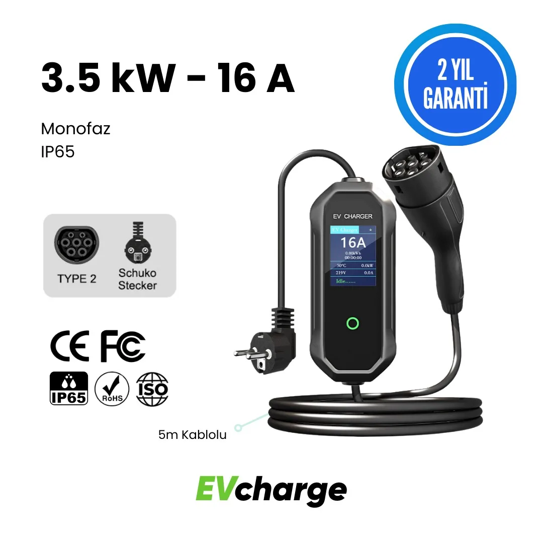 EVcharge 3.5kW – 16 A Elektrikli Araç Şarj Cihazı